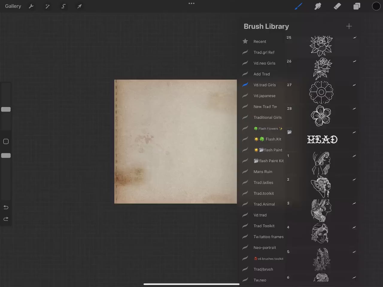 250+ Traditional Tattoo Lady Creator for Procreate | Old School Flash Stencils, DIY Assets & Brushset
